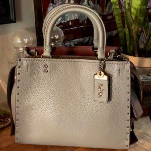 Coach rogue 25 gray burgundy interior rivets